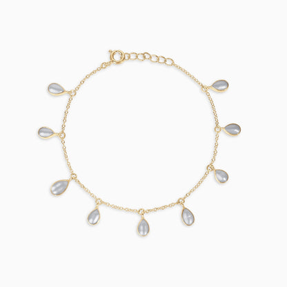 Silver Charm Bracelets - Pure Silver Bracelet &#8211; Gold Finish Pearl Drops