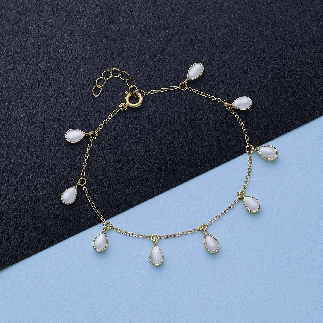 Pure Silver Bracelet for Men &amp; Women - Pure Silver Bracelet &#8211; Gold Finish Pearl Drops