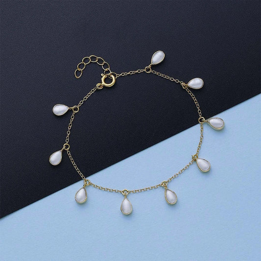 Pure Silver Bracelet for Men &amp; Women - Pure Silver Bracelet &#8211; Gold Finish Pearl Drops