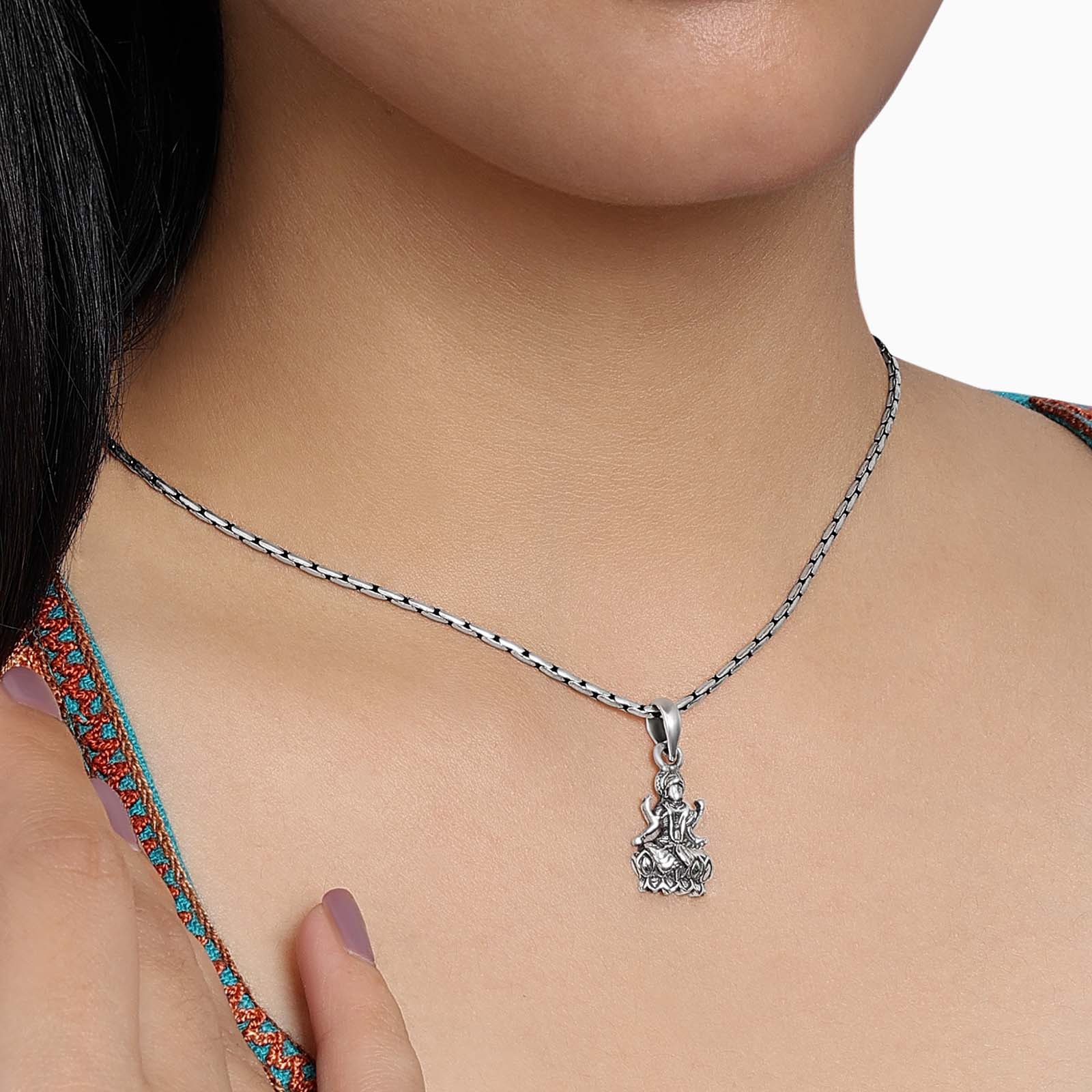 Spiritual Pendant - Pure 925 Silver Pendant &#8211; Sterling Maa lakshmi Oxidised Design
