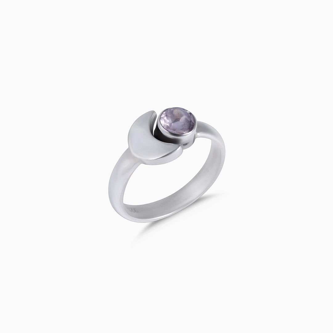 Silver Rings - Pure Silver Ring &#8211; Simple Moony Glow With Crystal