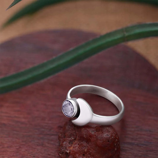 Cocktail Rings - Pure Silver Ring &#8211; Simple Moony Glow With Crystal