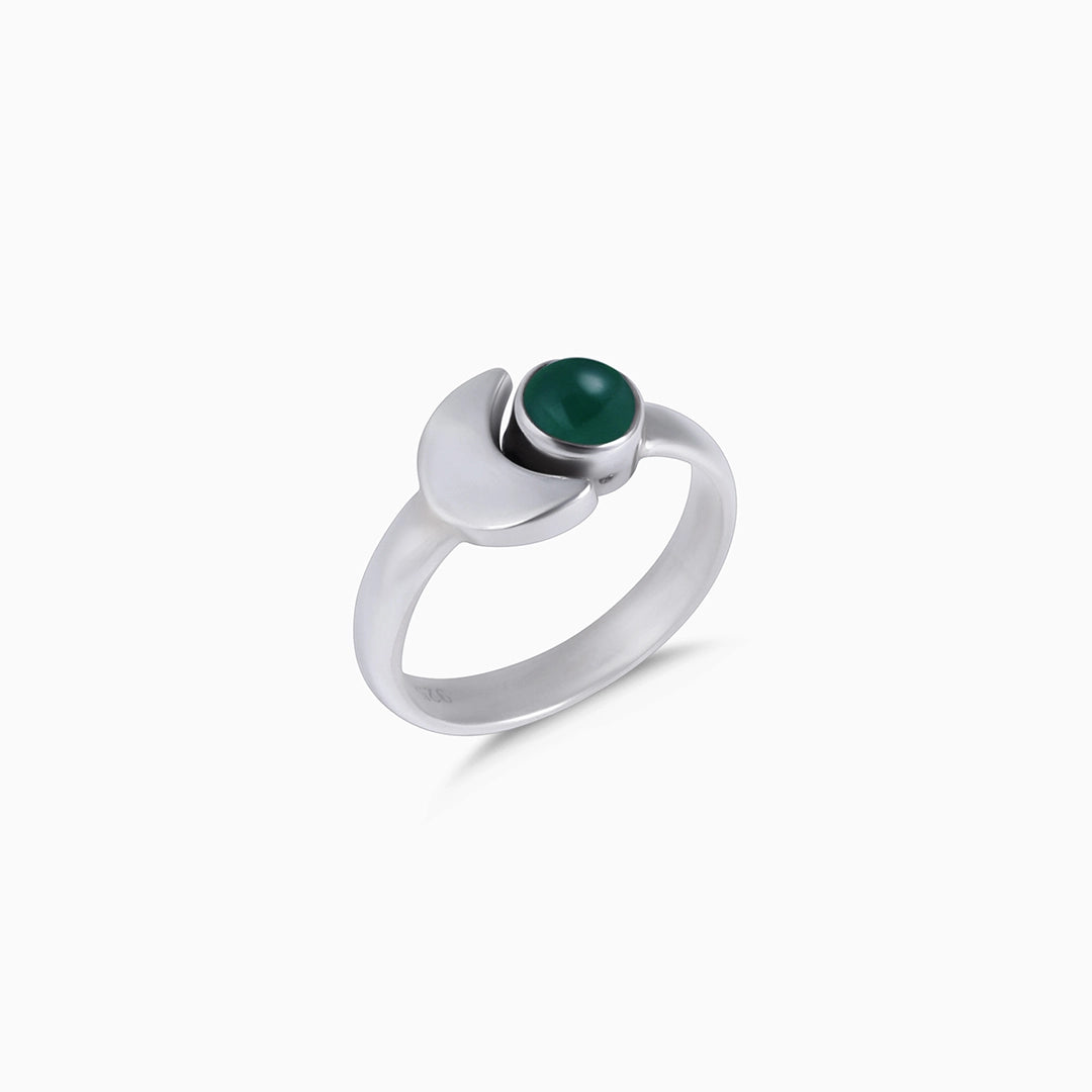Silver Rings - Melting Moon Emerald Green Simple Silver Ring