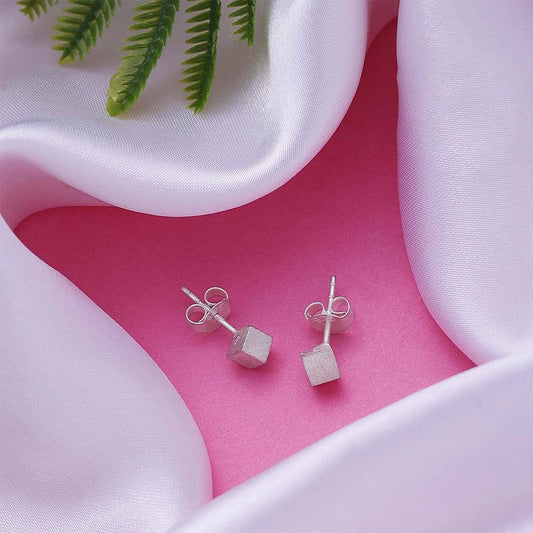 Silver Earrings - Pure Silver Studs &#8211; Mini Cubic Design