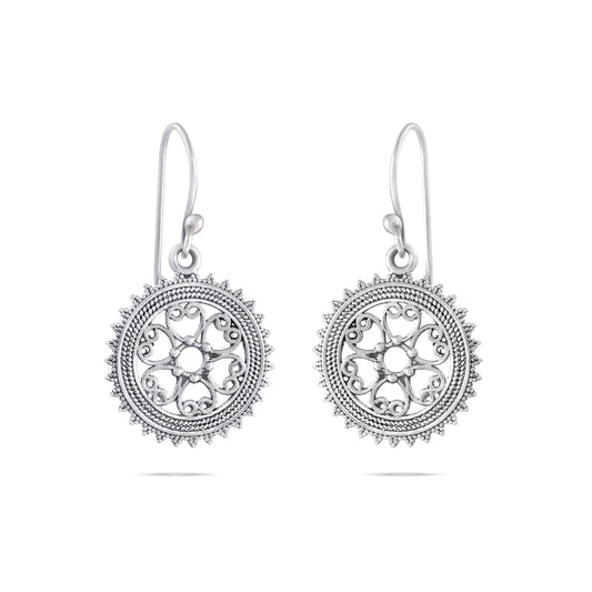Mini Mandala Design Silver Earrings