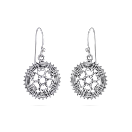 Mini Mandala Design Silver Earrings