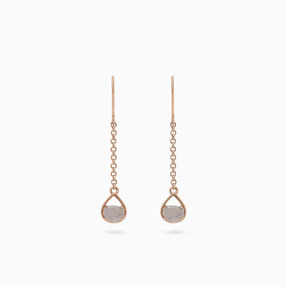Silver Earrings - Pure Silver Earrings &#8211; Rose Gold Sleek Chain With Moonstone