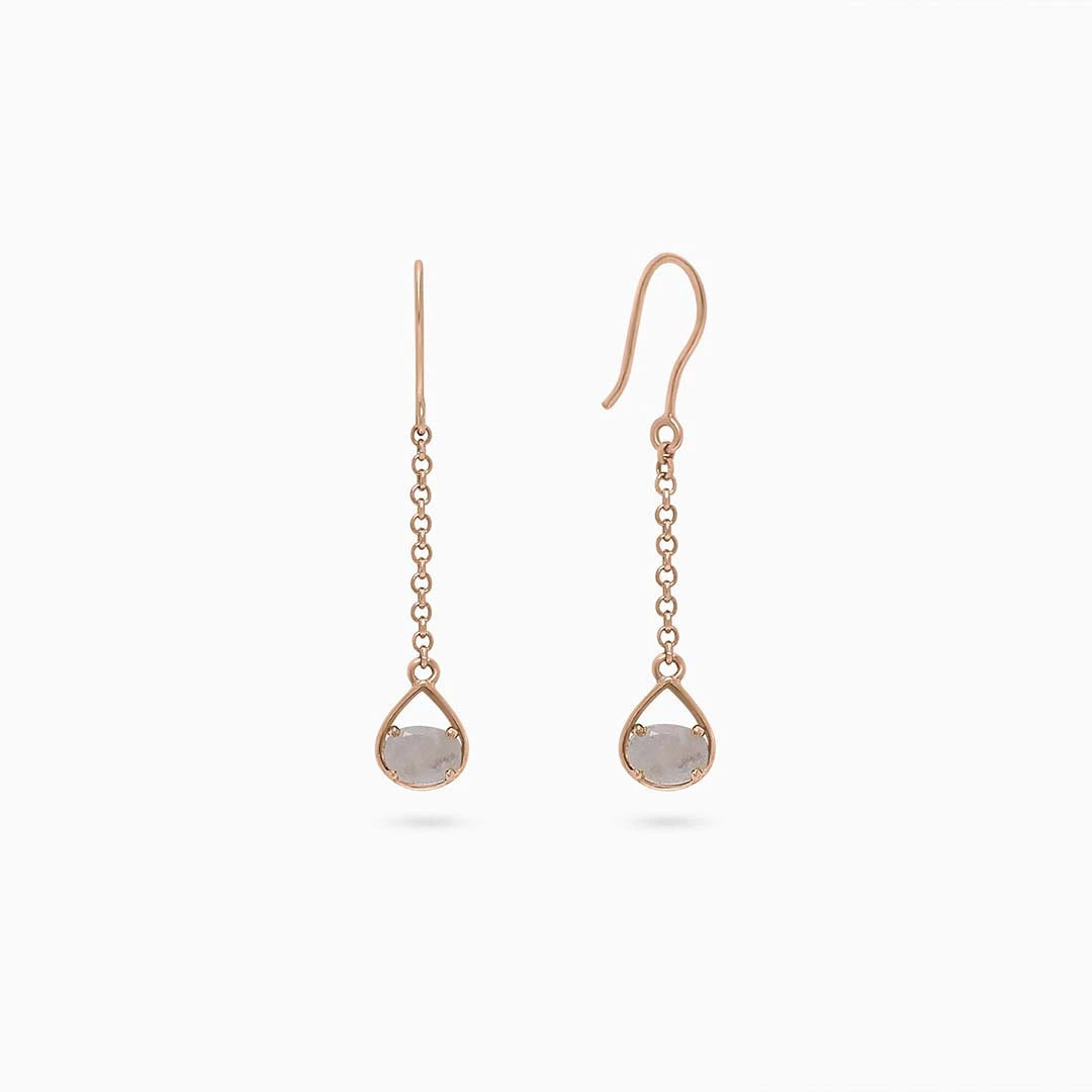 Silver Earrings - Pure Silver Earrings &#8211; Rose Gold Sleek Chain With Moonstone