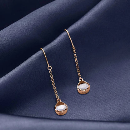 Long drop earring - Pure Silver Earrings &#8211; Rose Gold Sleek Chain With Moonstone