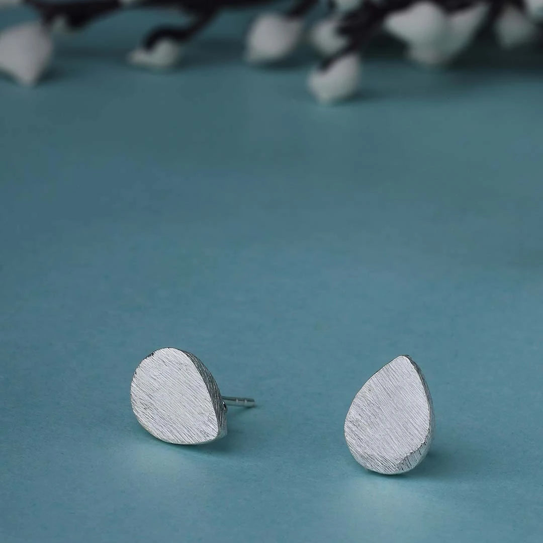 Silver Earrings - Pure Silver Stud Earrings &#8211; Dew-kissed Scratch Finish Model