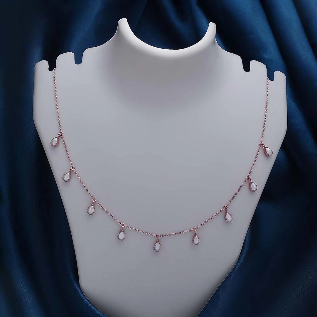 Neck Pieces - Pure Silver Necklace &#8211; Opulent Aurora Rose Gold Pearl Chain