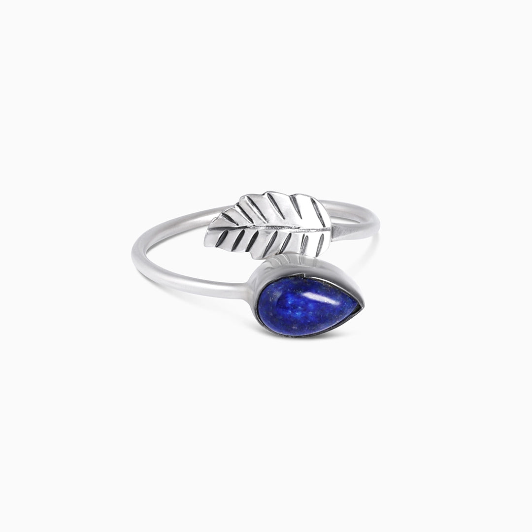 Silver Rings - Pure Silver Ring + Blue Lapis Leafy Design