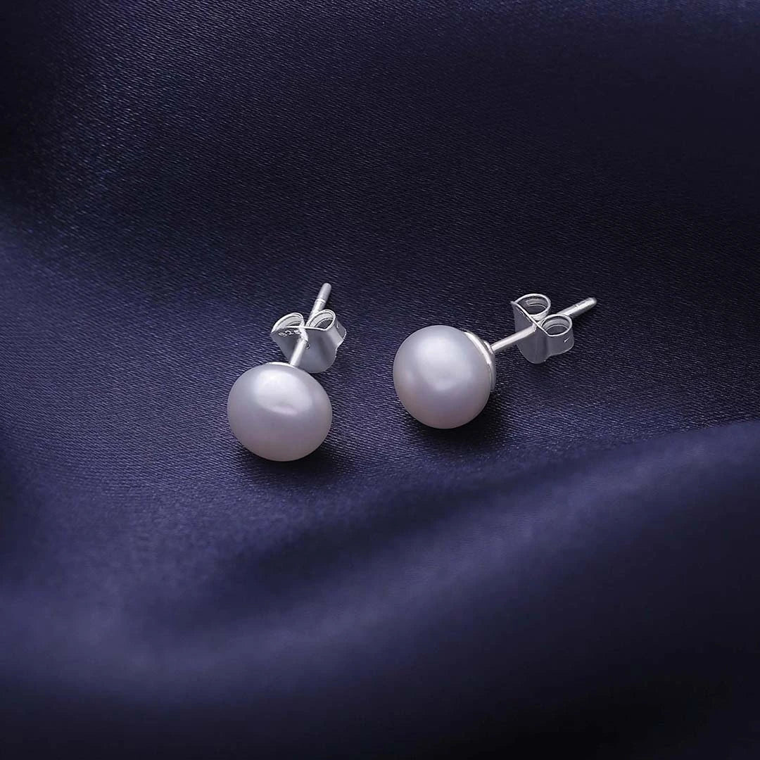 Silver Earrings - Pure Silver Earrings &#8211; Simplistic Daily Wear Pearl Stud