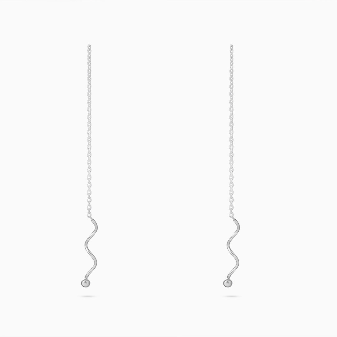 Chain earrings - Pure Silver Earrings &#8211; Wavy Chain Drop