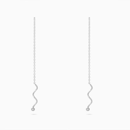Chain earrings - Pure Silver Earrings &#8211; Wavy Chain Drop