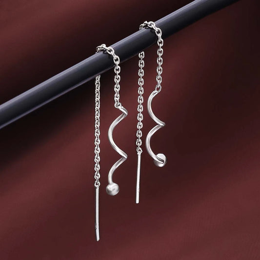 Drop Earrings - Pure Silver Earrings &#8211; Wavy Chain Drop