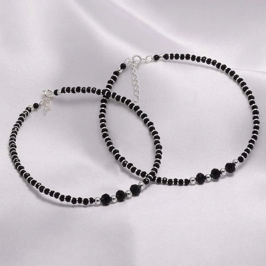 black beads anklets - Pure Silver Anklet &#8211; Made With Trendy Black Beads
