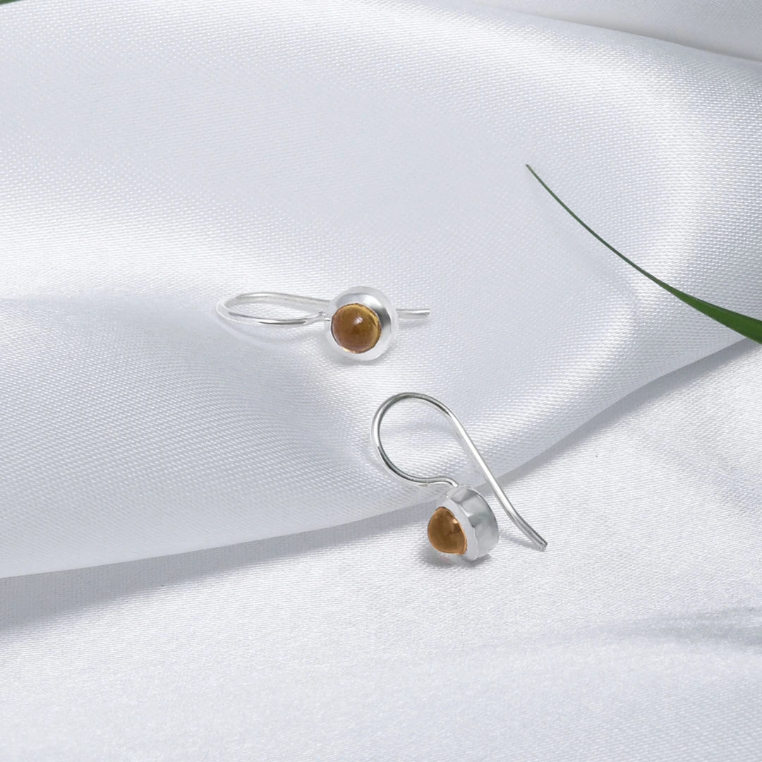 Drop Earrings - Pure Silver Earrings &#8211; Made With Tiny Tiger-Eye Stone