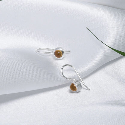 Drop Earrings - Pure Silver Earrings &#8211; Made With Tiny Tiger-Eye Stone