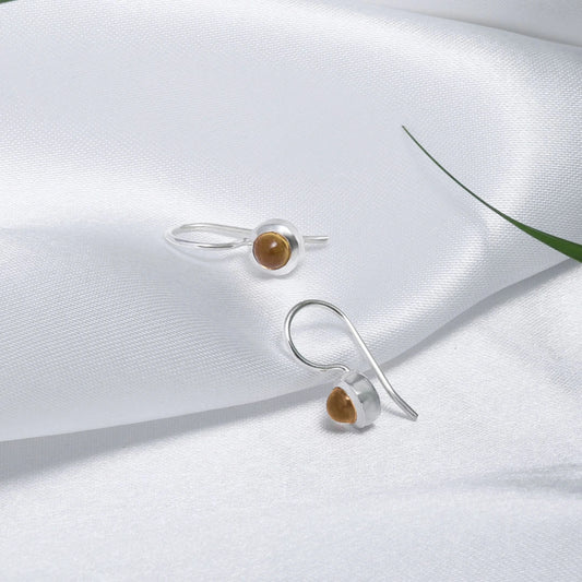 Drop Earrings - Pure Silver Earrings &#8211; Made With Tiny Tiger-Eye Stone