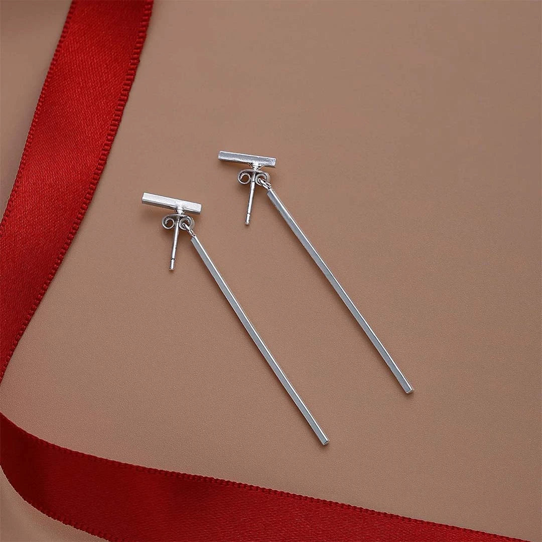 Contemporary Jewellery - Pure 925 Silver Earrings &#8211; Toned Long Drop Model