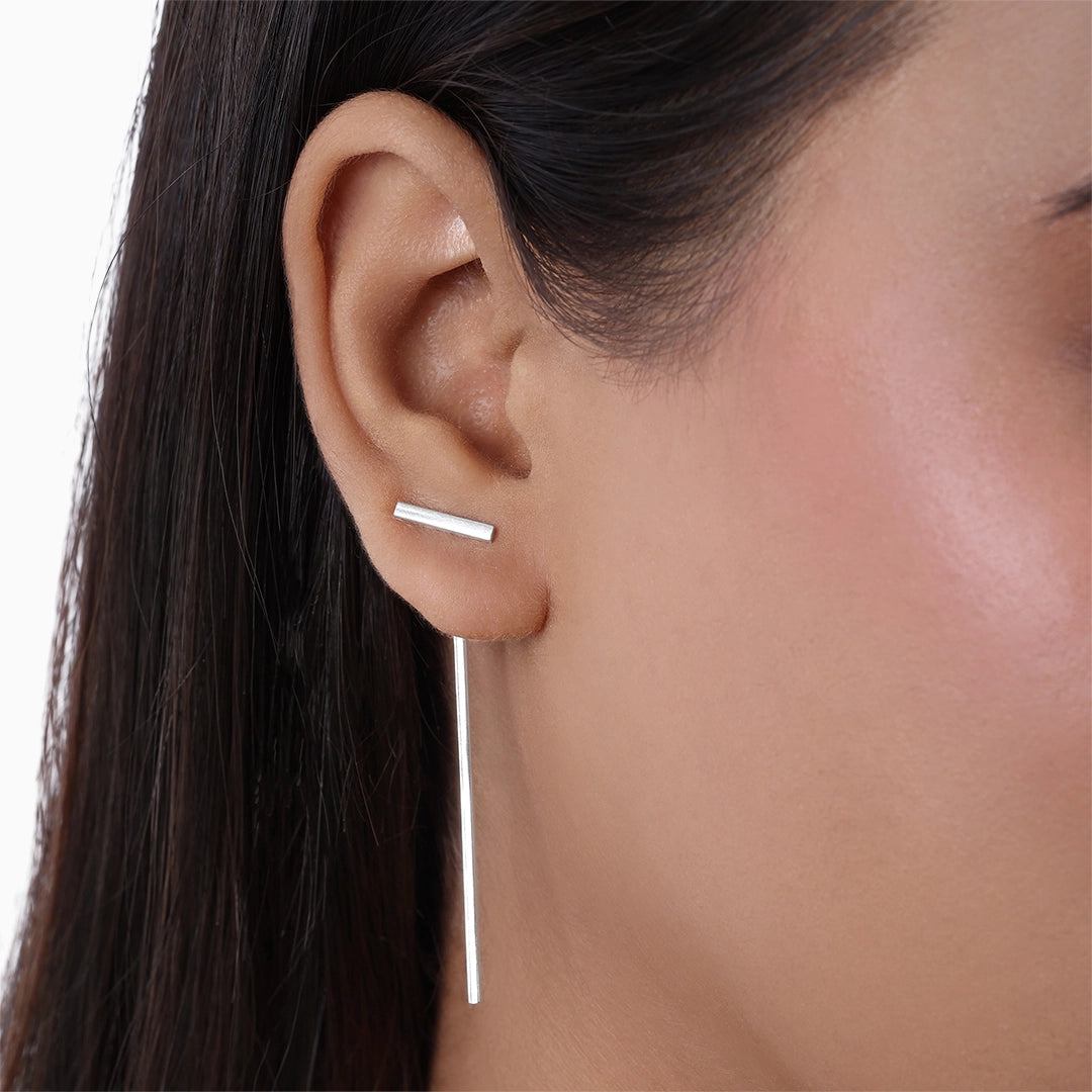 Drop Earrings - Pure 925 Silver Earrings &#8211; Toned Long Drop Model