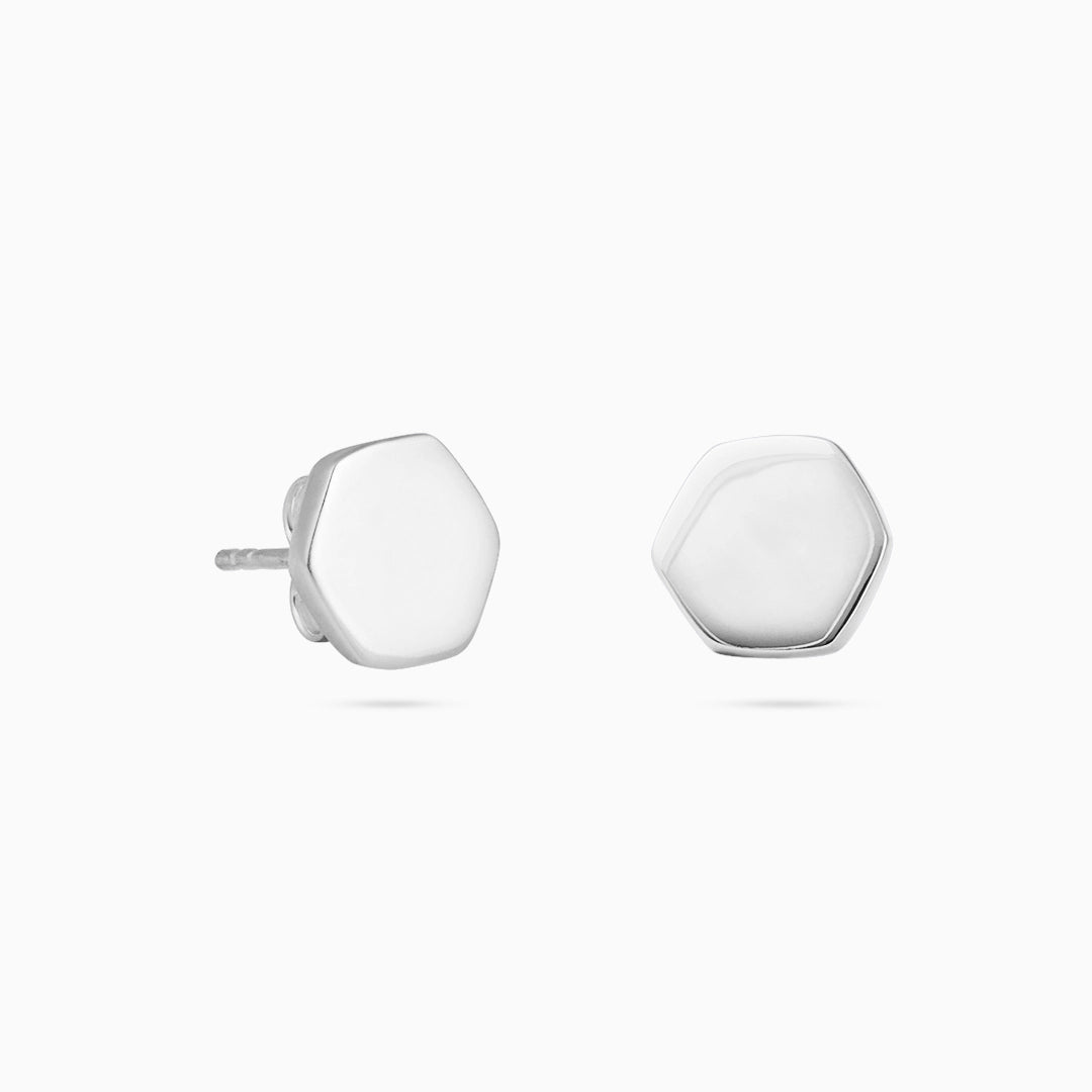 Tops Earrings - Pure Silver Stud &#8211; Hexa Glossy Finish