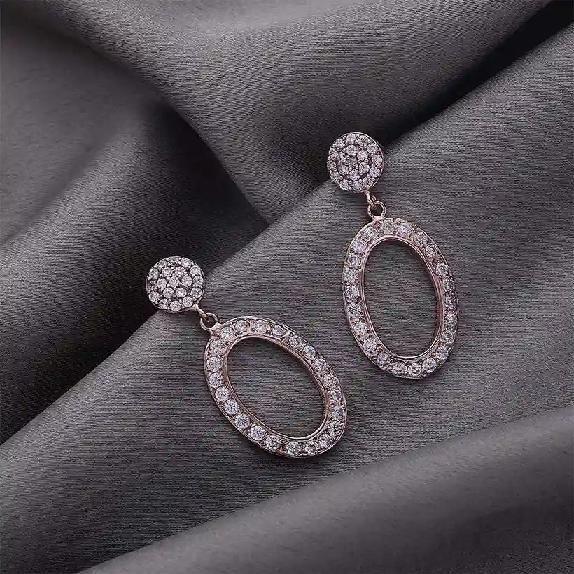 Drop Earrings - Pure Silver Earrings &#8211; Rose Gold Finish CZ Danglers