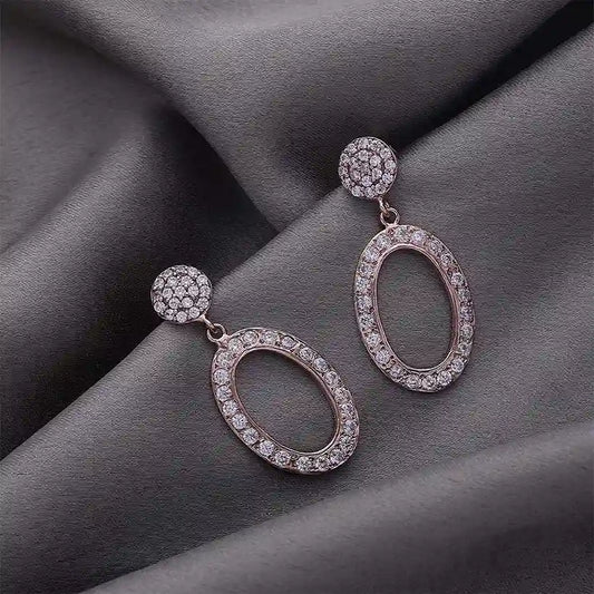 Drop Earrings - Pure Silver Earrings &#8211; Rose Gold Finish CZ Danglers