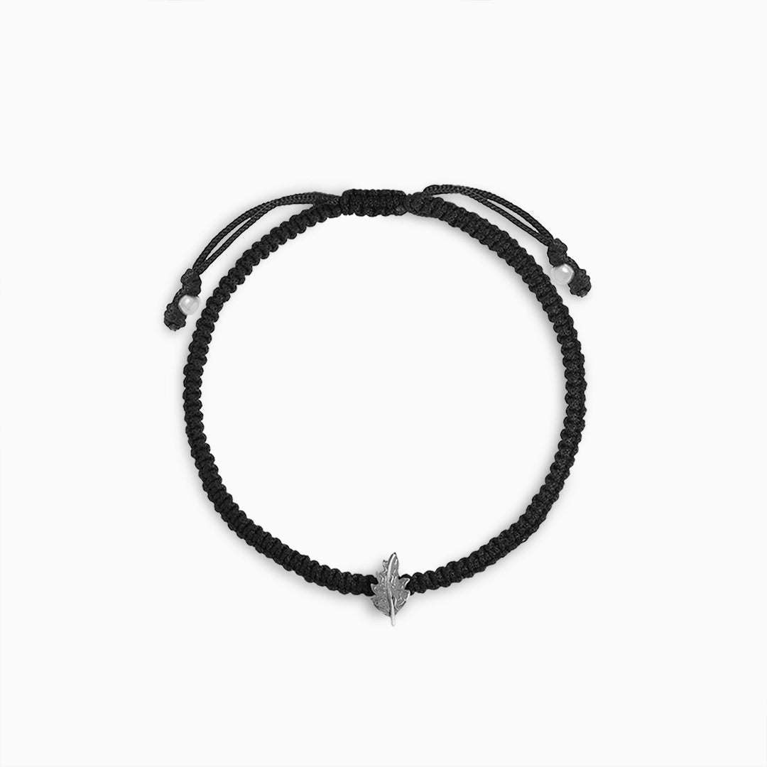 black thread anklets - Pure Silver Anklet &#8211; Black Thread Anklet With Leaf Drop