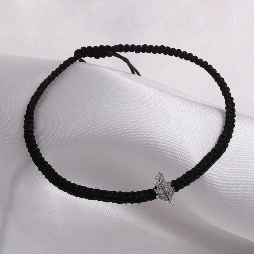 Silver anklets - Pure Silver Anklet &#8211; Black Thread Anklet With Leaf Drop