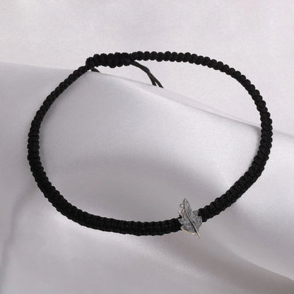 Silver anklets - Pure Silver Anklet &#8211; Black Thread Anklet With Leaf Drop