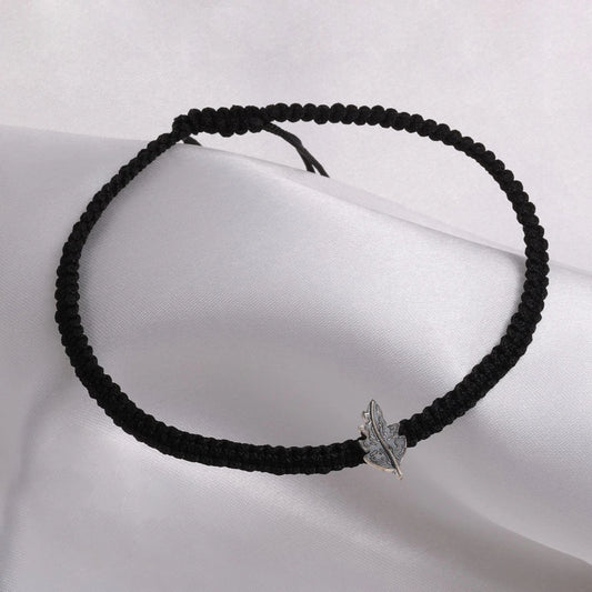 Silver anklets - Pure Silver Anklet &#8211; Black Thread Anklet With Leaf Drop
