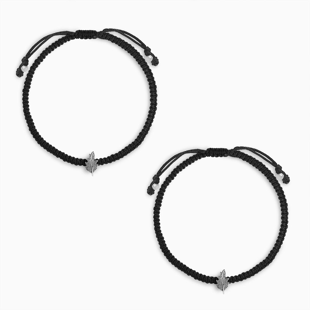 black thread silver anklets - Pure Silver Anklet &#8211; Black Thread Anklet With Leaf Drop