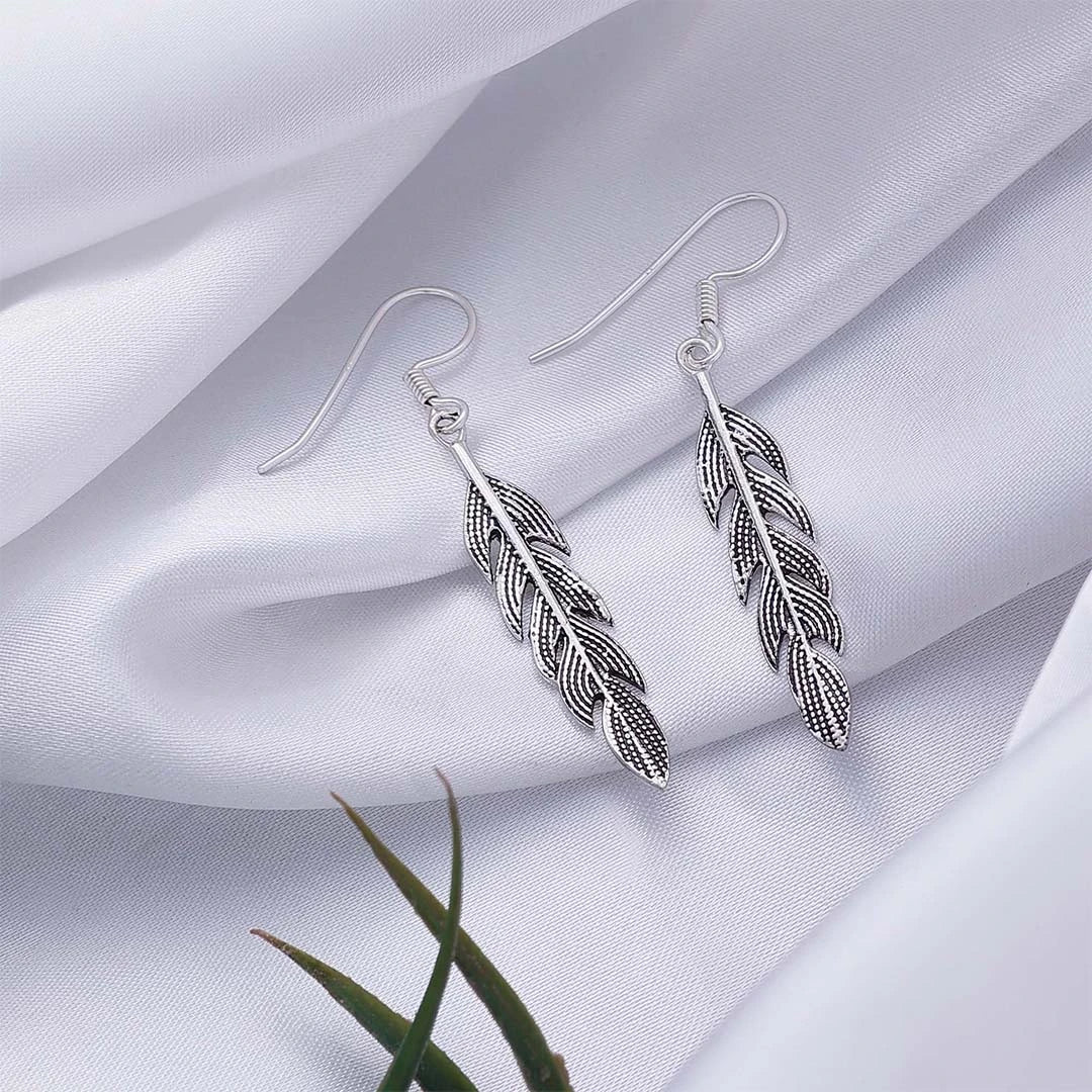 Drop Earrings - Pure Silver Earrings &#8211; Oxidized Leaf Model