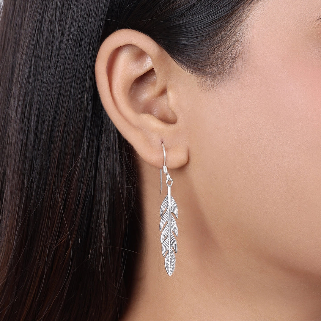 Silver Earrings - Pure Silver Earrings &#8211; Oxidized Leaf Model