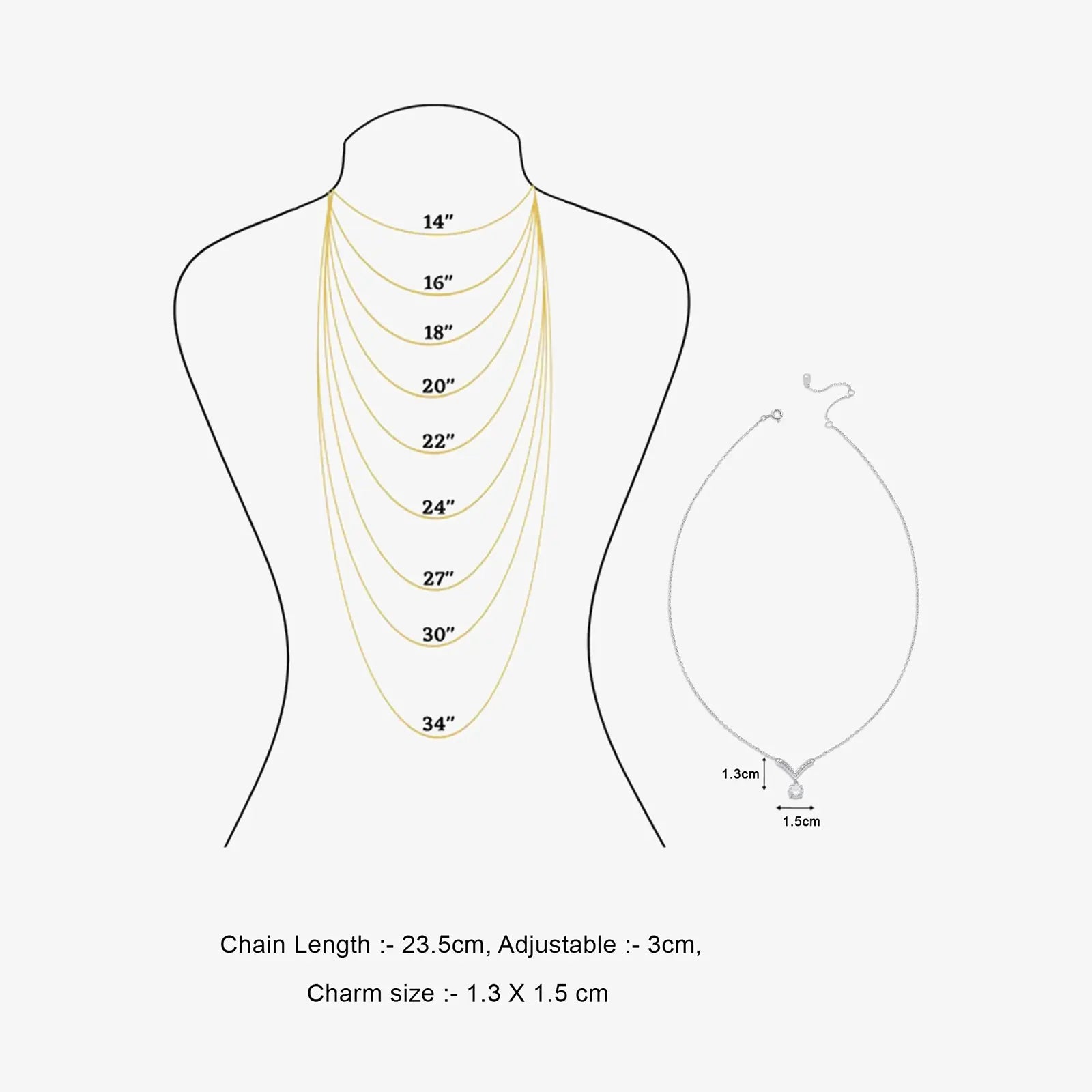 CZ Studded V-Shaped Silver Necklace