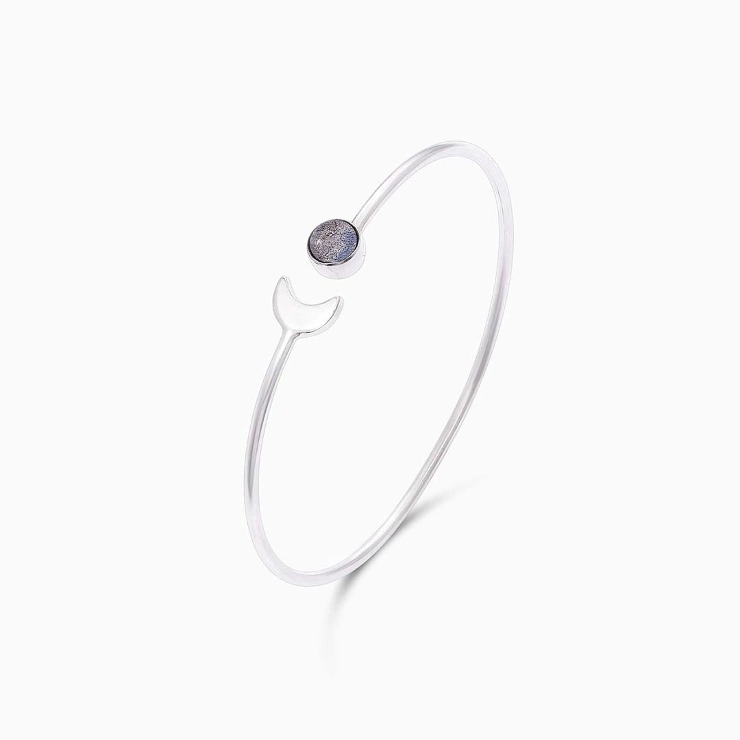 Bracelet for gift - Pure Silver Bracelet &#8211; Half Moon Paralleled With Moonstone