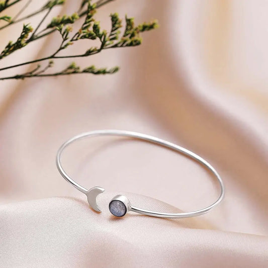 Pure Silver Bracelet for Men &amp; Women - Pure Silver Bracelet &#8211; Half Moon Paralleled With Moonstone