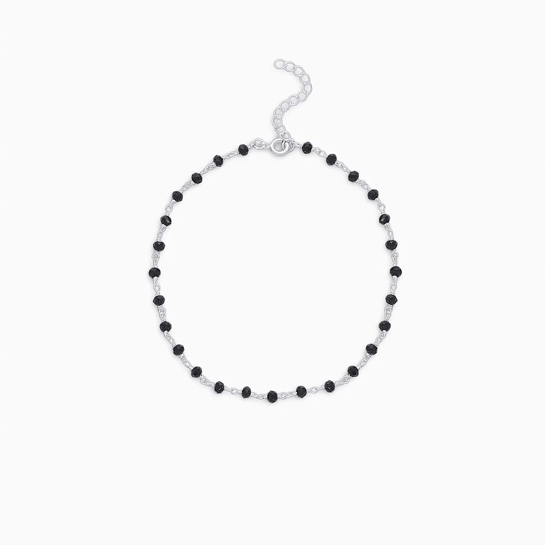 beaded anklets for girls - Silver Black Beads Anklet &#8211; Ethnic Pure silver of Black Beads