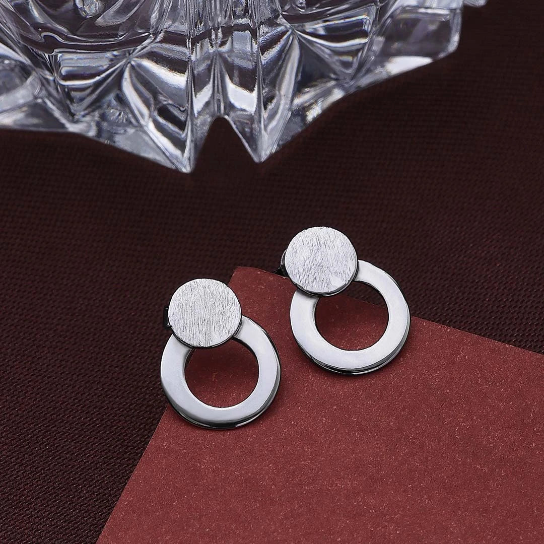 Silver Earrings - Pure Silver Studs &#8211; Round Scratch Finish