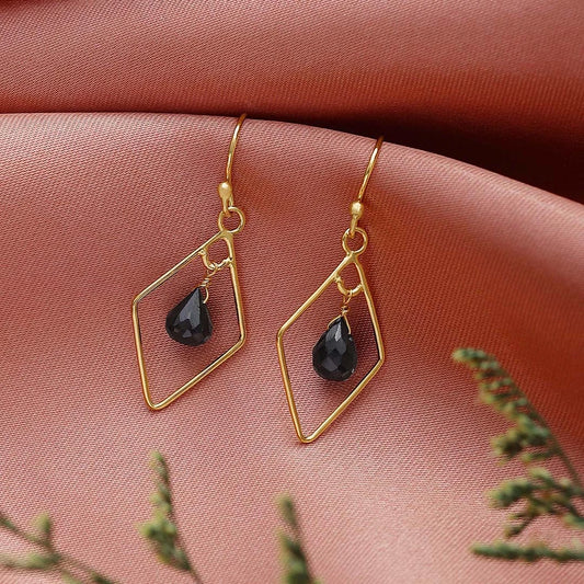 Drop Earrings - Pure Silver Earrings &#8211; Contemporary Gold Oynx Model