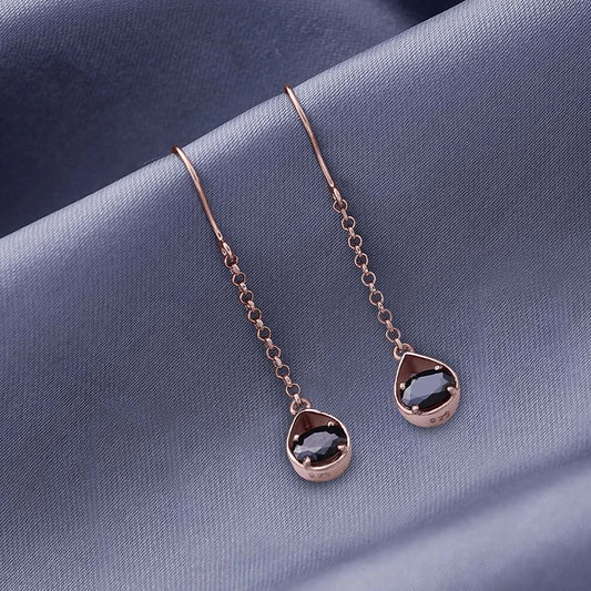 Drop Earrings - Pure Silver Earrings &#8211; Made With Shimmering Rose Gold Onyx