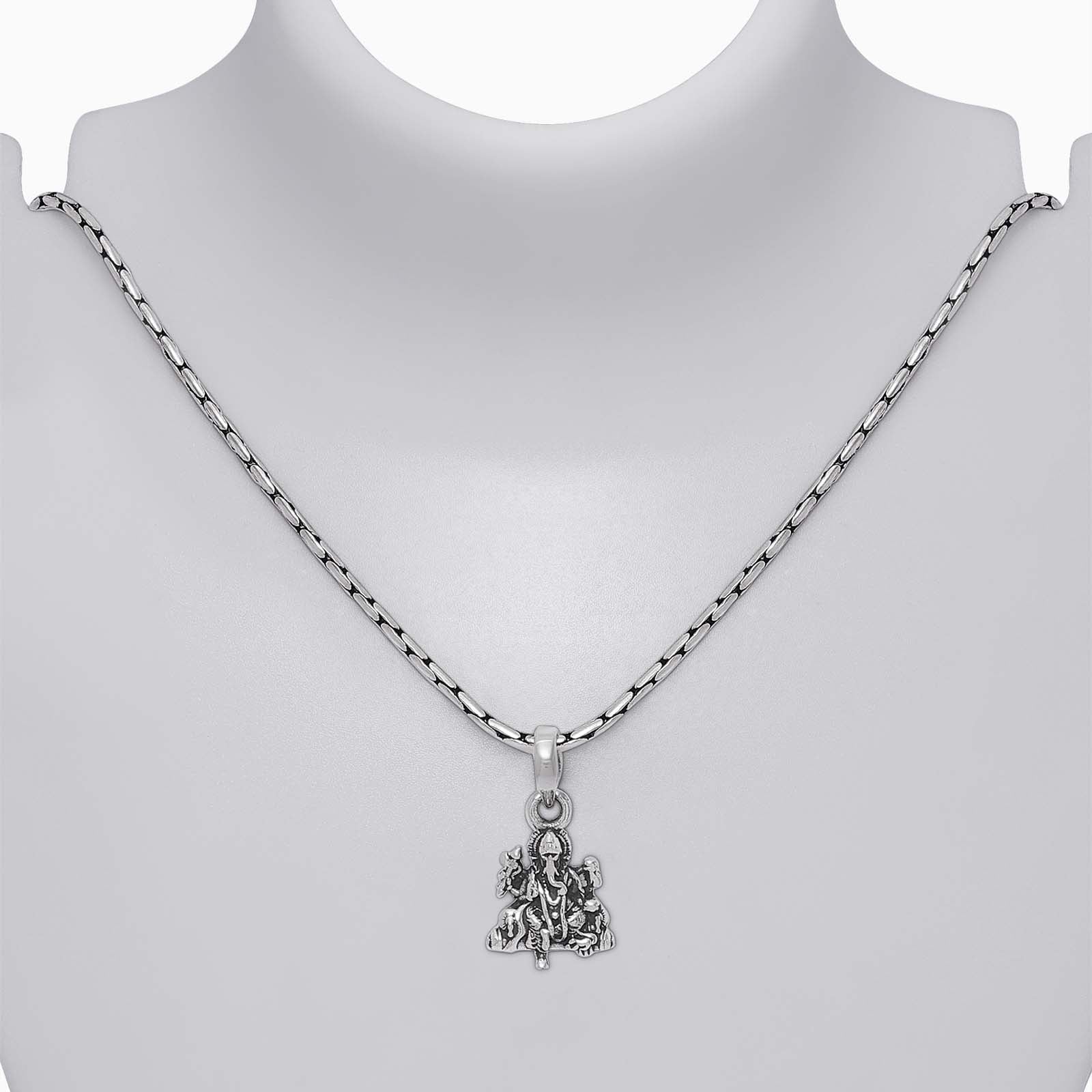 Silver Pendants - Pure 925 Silver Pendant &#8211; Oxidised Prince Ganesh Chain