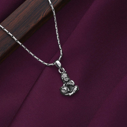 Silver Pendants - Pure 925 Silver Pendant &#8211; Rustic Krishna Oxidized Model