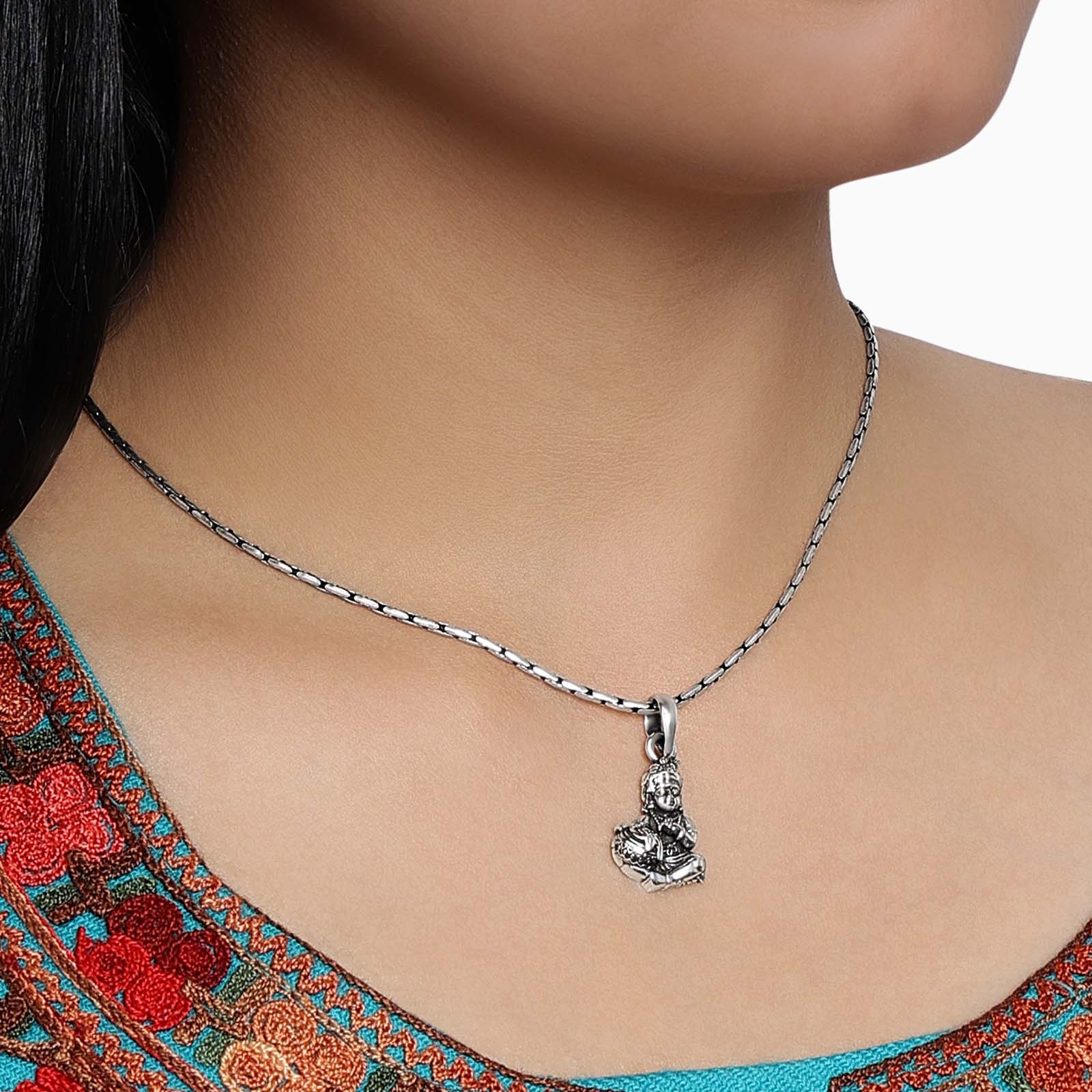 Spiritual Pendant - Pure 925 Silver Pendant &#8211; Rustic Krishna Oxidized Model