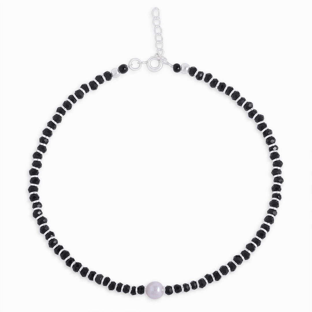 beaded anklets - Pure Silver Anklet &#8211; Made With Charm Black Pearl