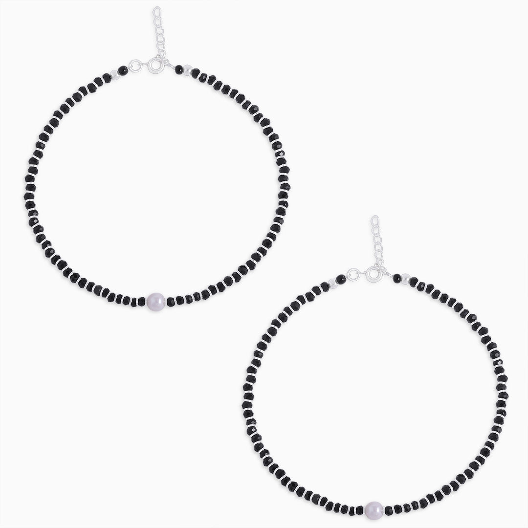 363 - Pure Silver Anklet &#8211; Made With Charm Black Pearl