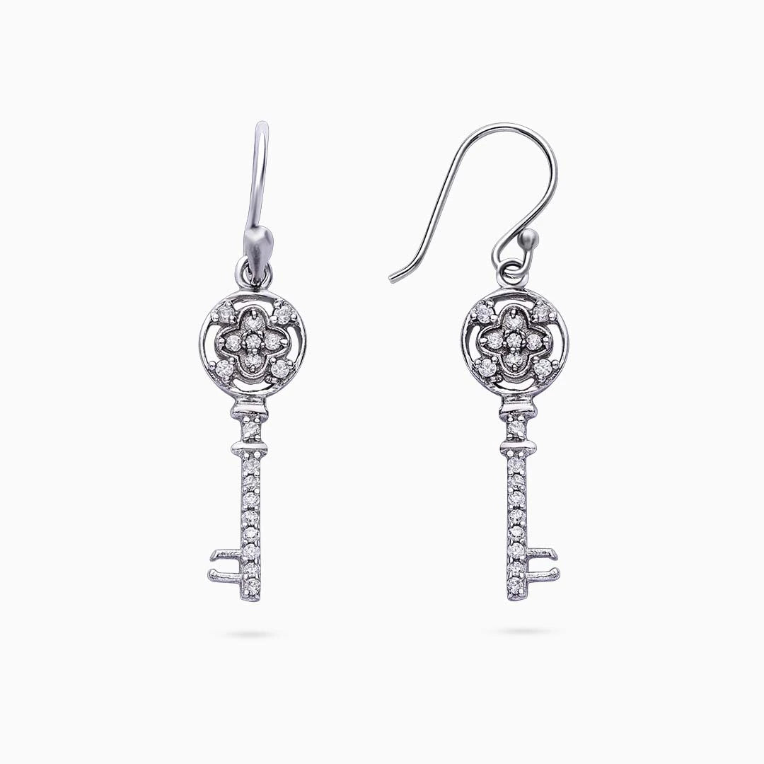 Cubic zirconia earrings - Pure Silver Jewellery Sets &#8211; Cubic Zirconia Key Earrings With Pendant Set