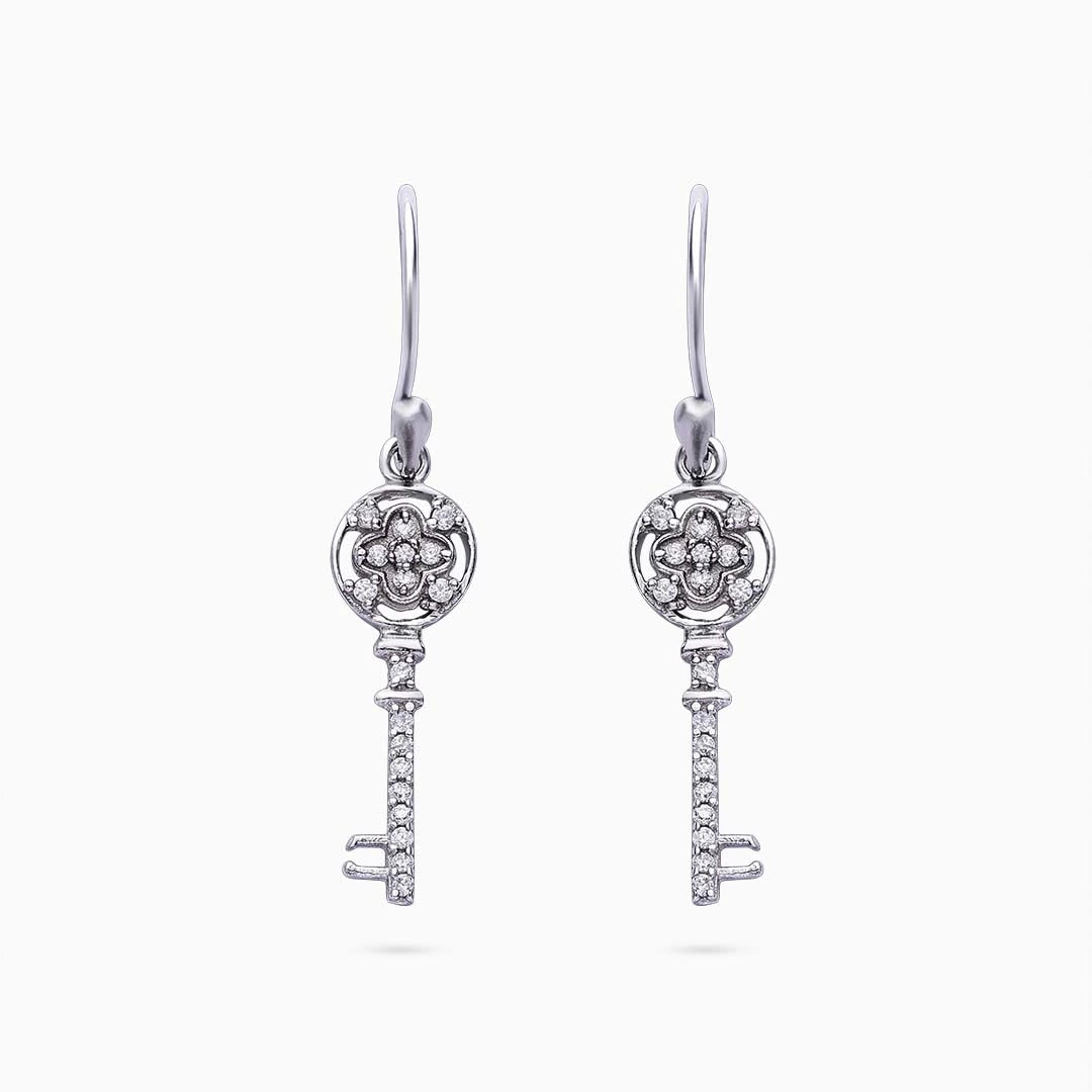 556 - Pure Silver Jewellery Sets &#8211; Cubic Zirconia Key Earrings With Pendant Set